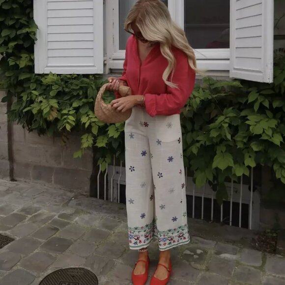 Zara Embroidered culottes white multicolor floral S M L XL NWT - Picture 3 of 14